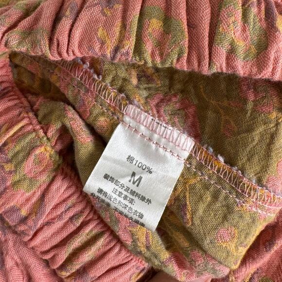 Boho Floral Gauze Textured Cotton Straight Leg Pants Medium Pink Cottage Printed - Picture 5 of 5